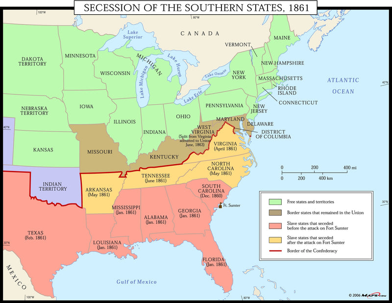 Secession of the Southern States, 1861 Map | Maps.com.com