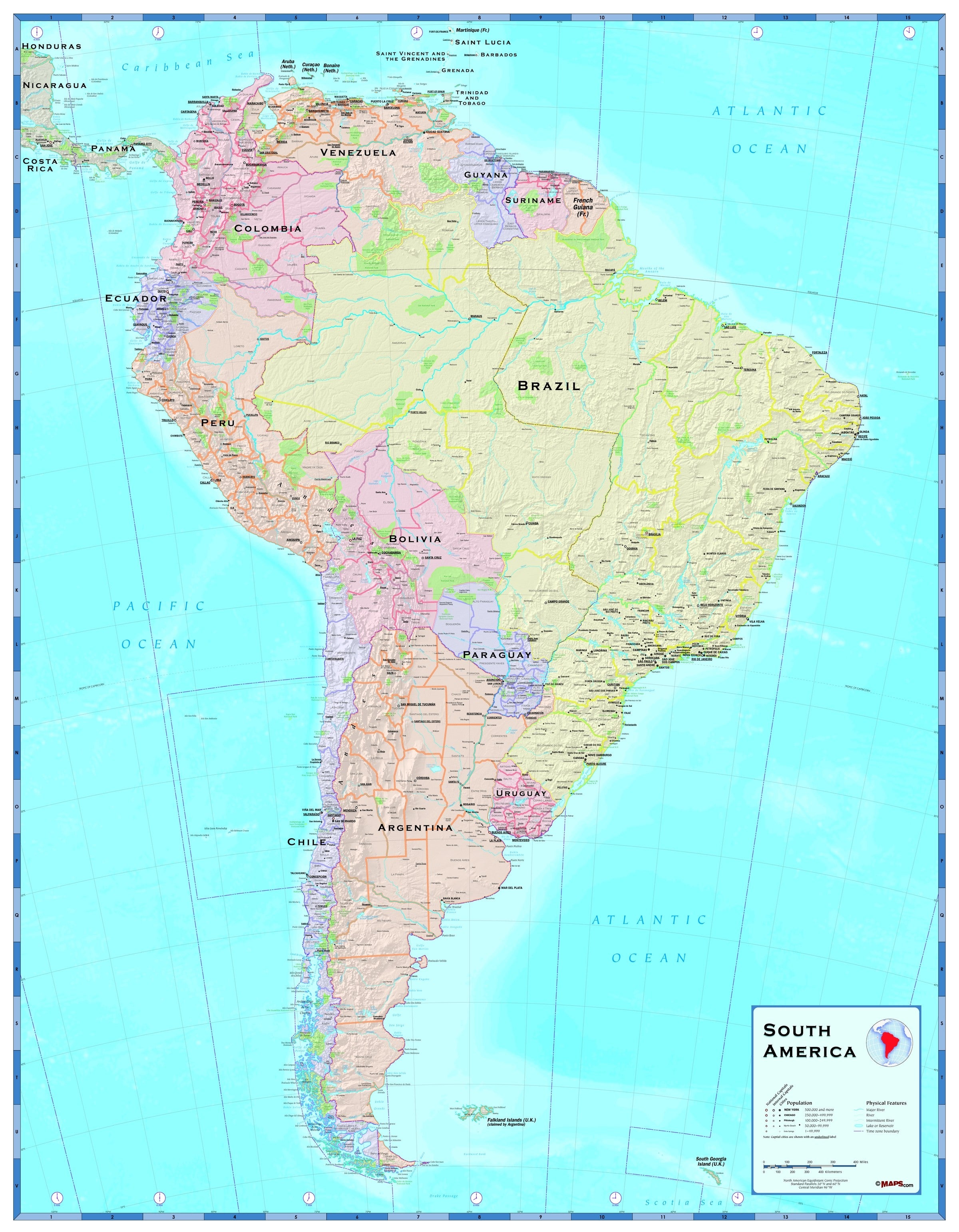 South America Political Map South America Mapsland Maps Of The World Images 7073