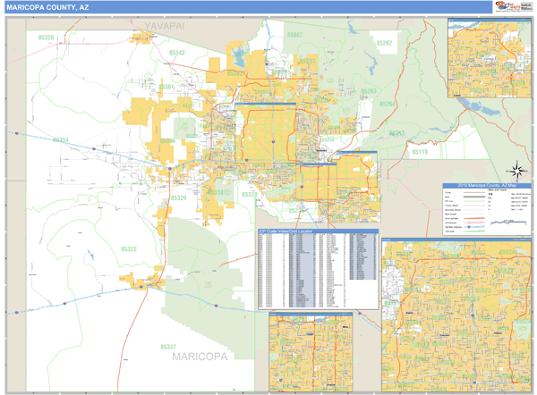 Maricopa County Arizona Zip Code Wall Map