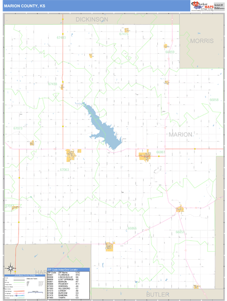 Marion County Kansas Zip Code Wall Map 4137