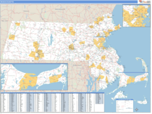 Massachusetts Zip Code Wall Map 