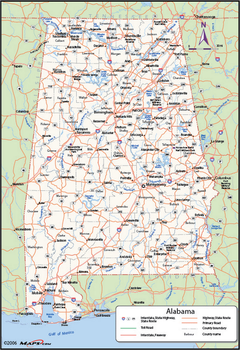 Printable Alabama County Map