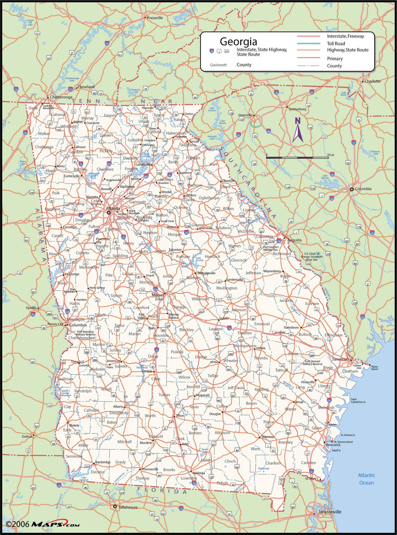 Georgia County Wall Map | Maps.com.com