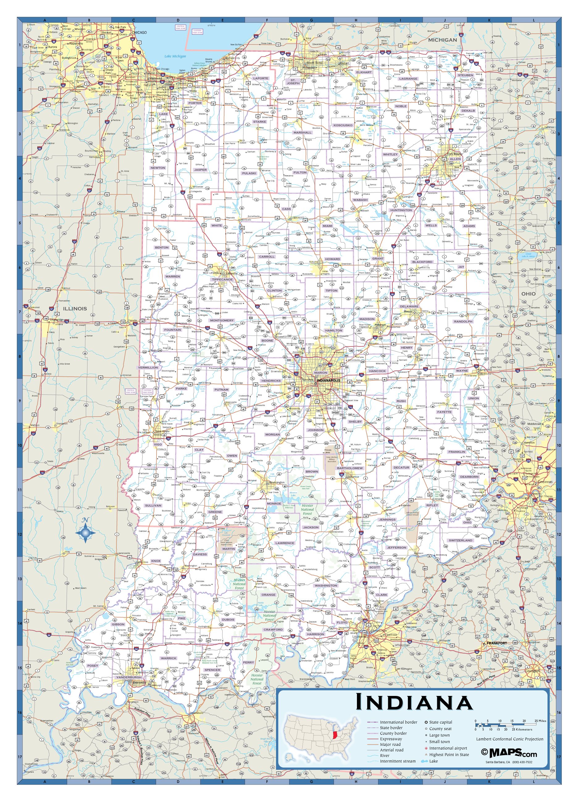 Indiana Highway Wall Map