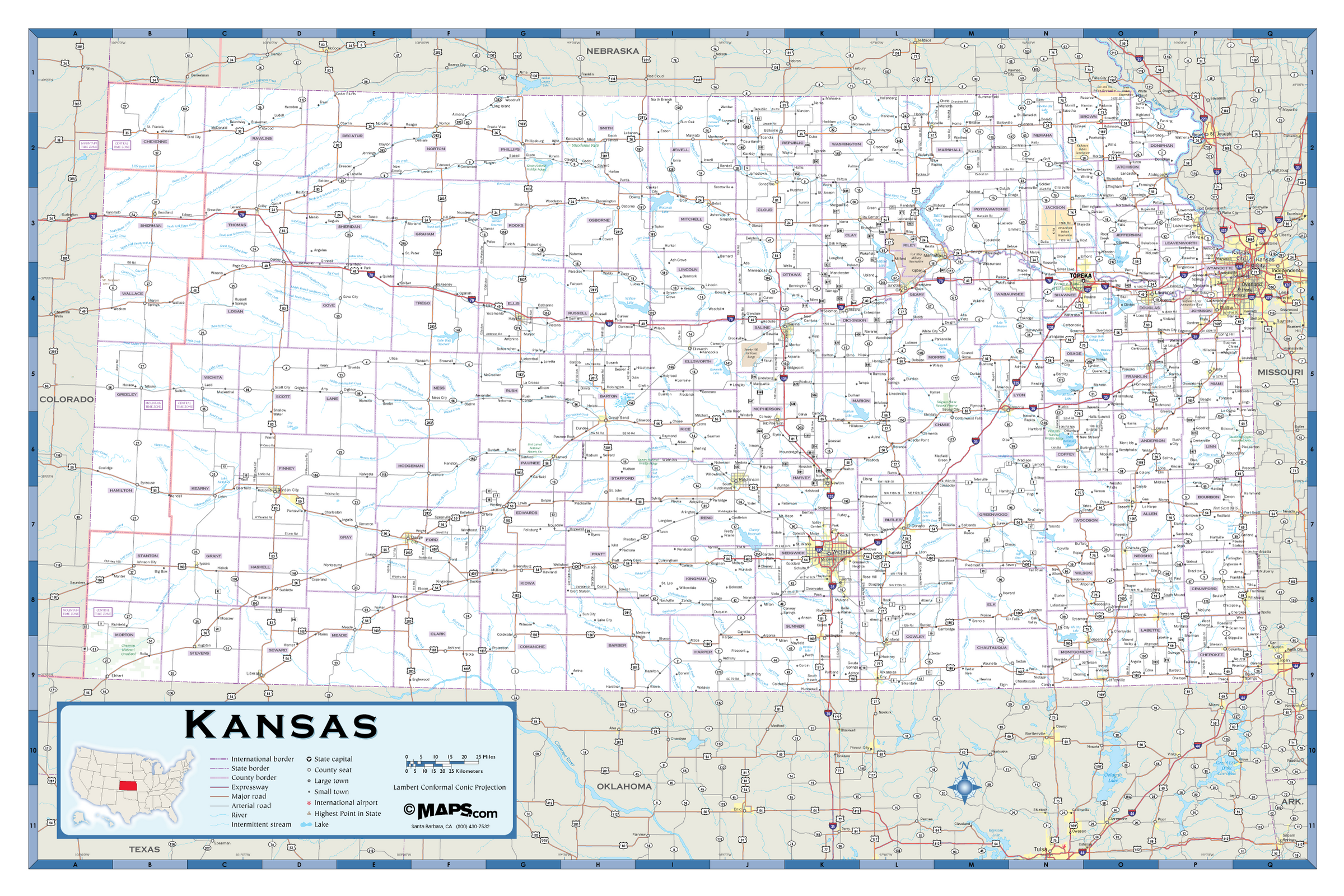 Laminated Map Large Detailed Roads And Highways Map Of Kansas State Images 2594