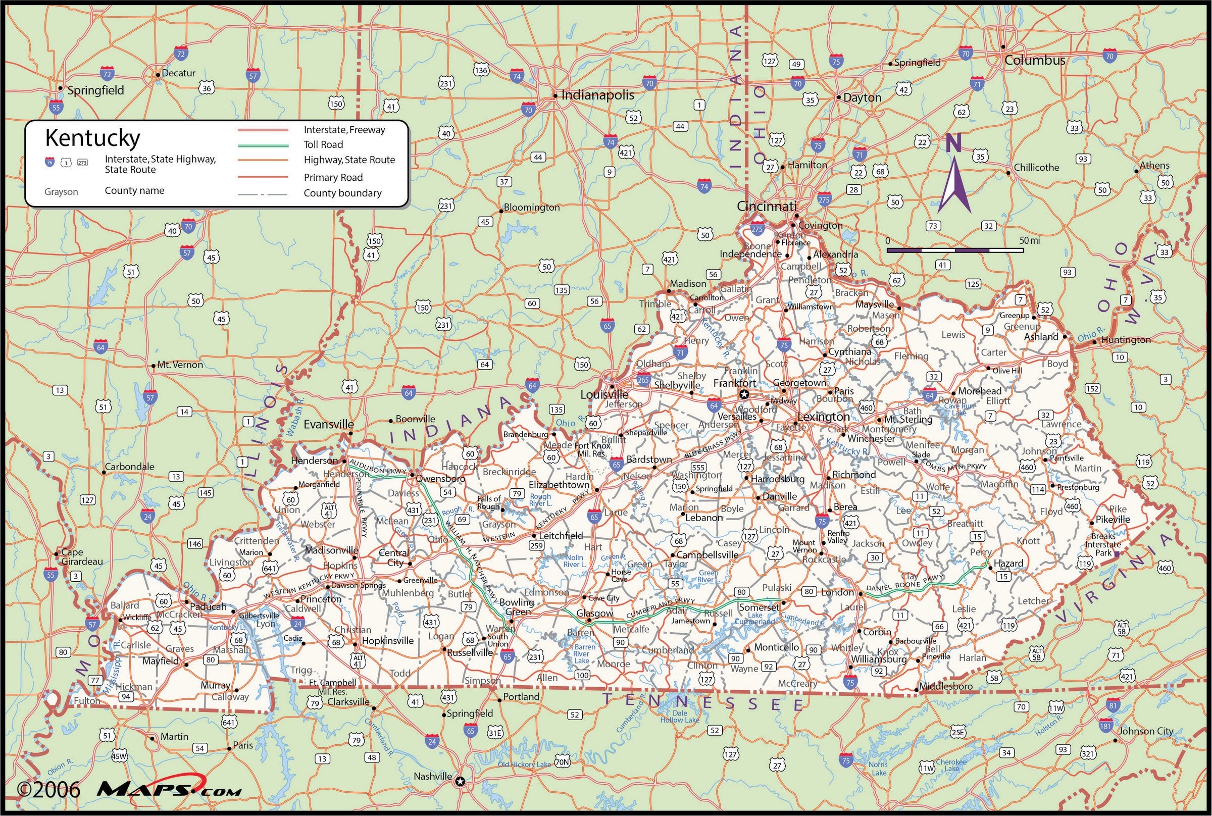 Kentucky County Wall Map 7311