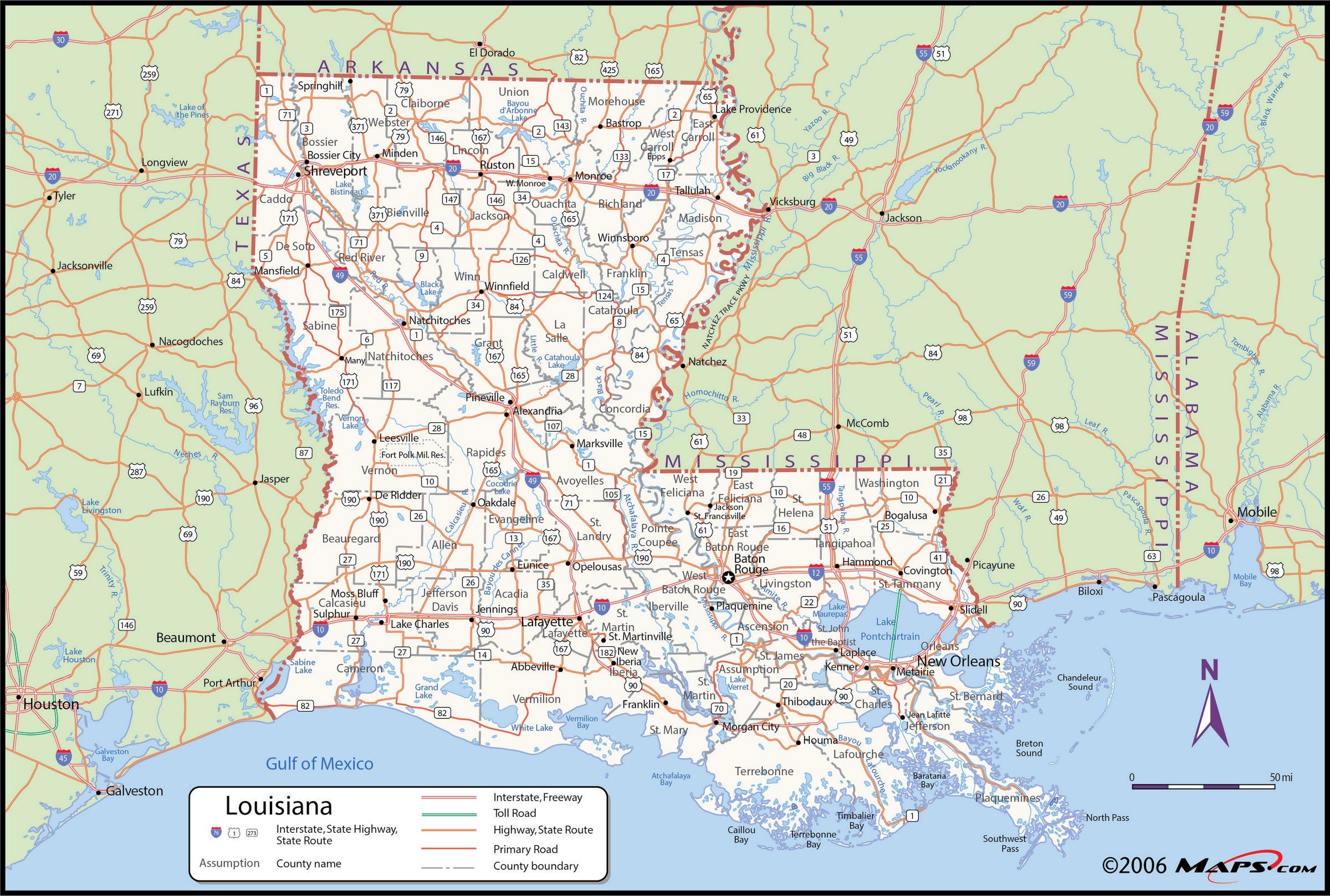 Louisiana County Wall Map 1885