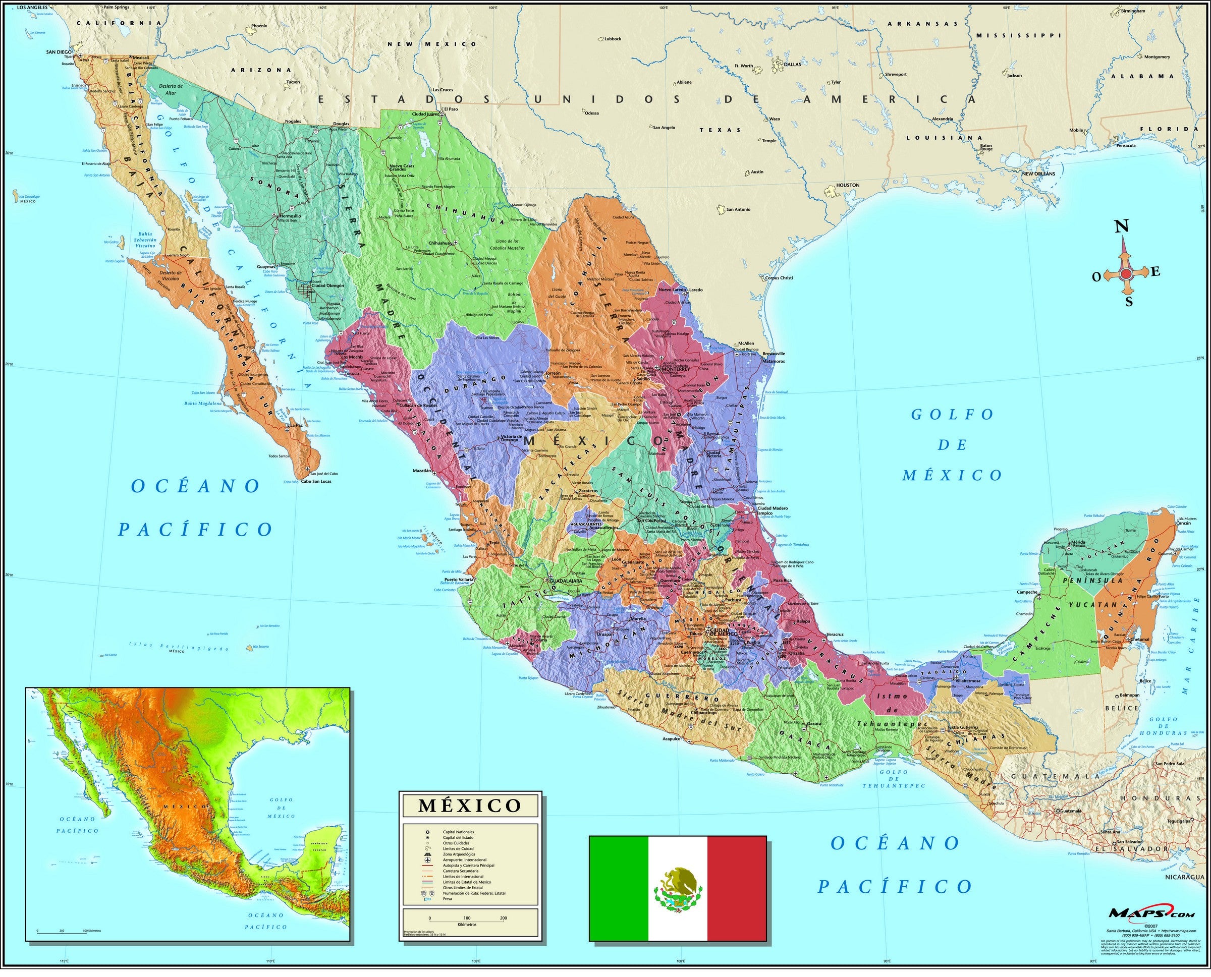 Mexico Wall Map In Spanish | Maps.com.com