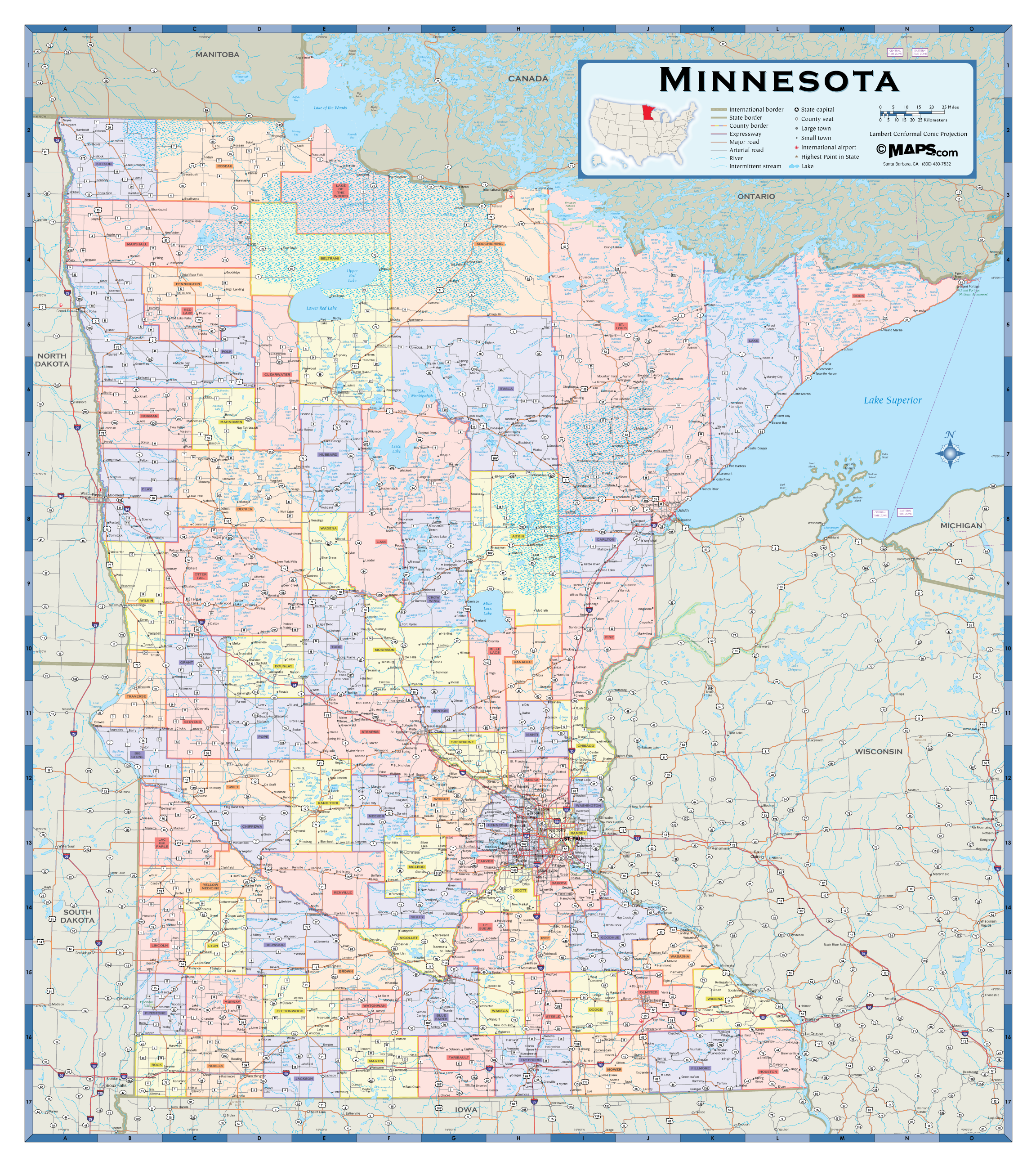 Mn Minnesota Counties Map 1985