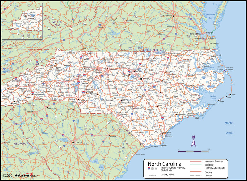Nc County Map With Roads Atlanta Georgia Map