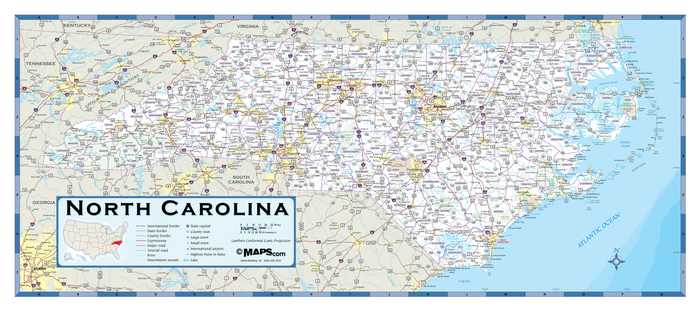 North Carolina Highway Wall Map