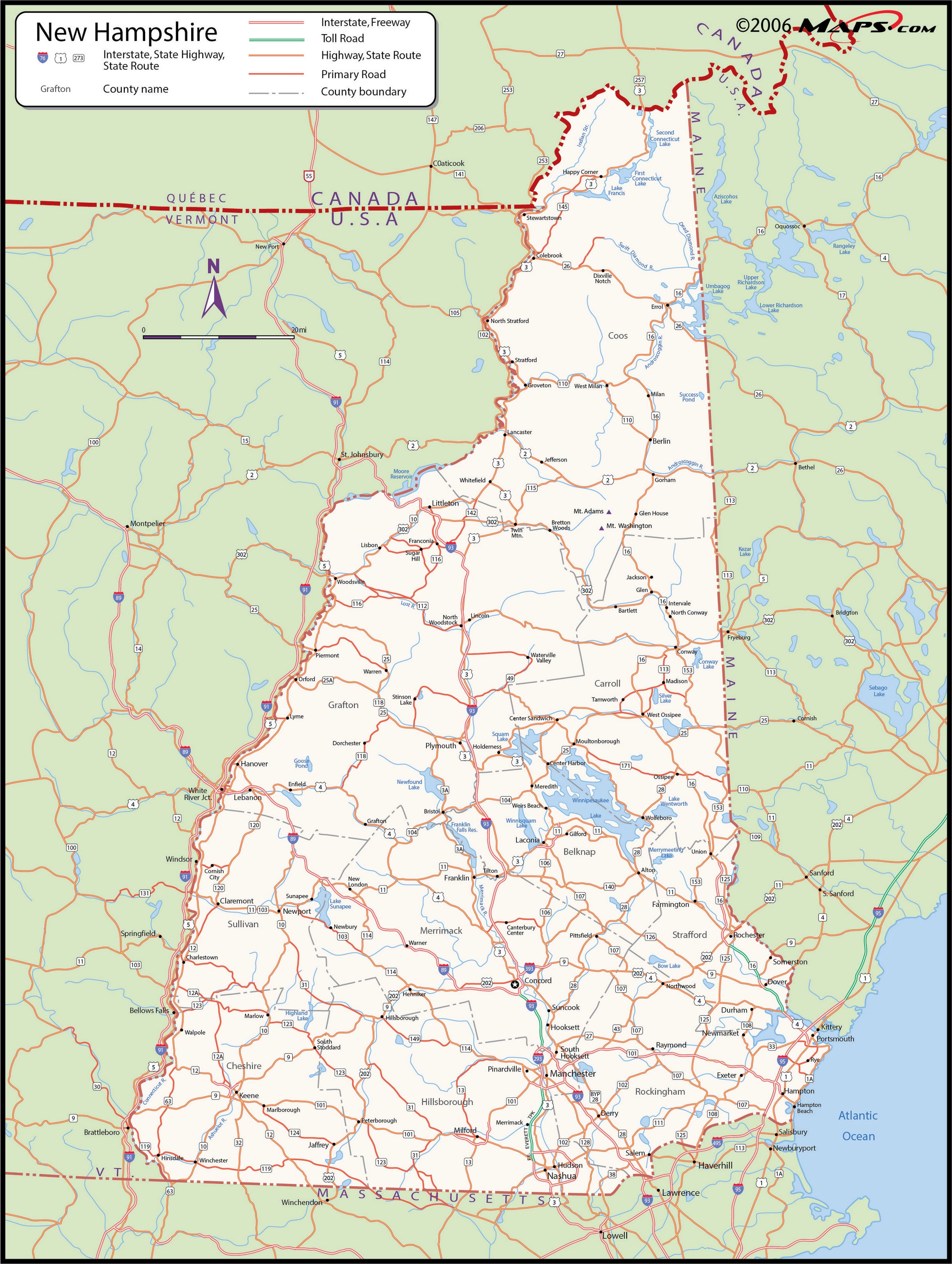 New Hampshire County Map With Cities