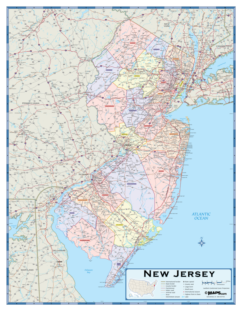 New Jersey Counties Wall Map | Maps.com.com