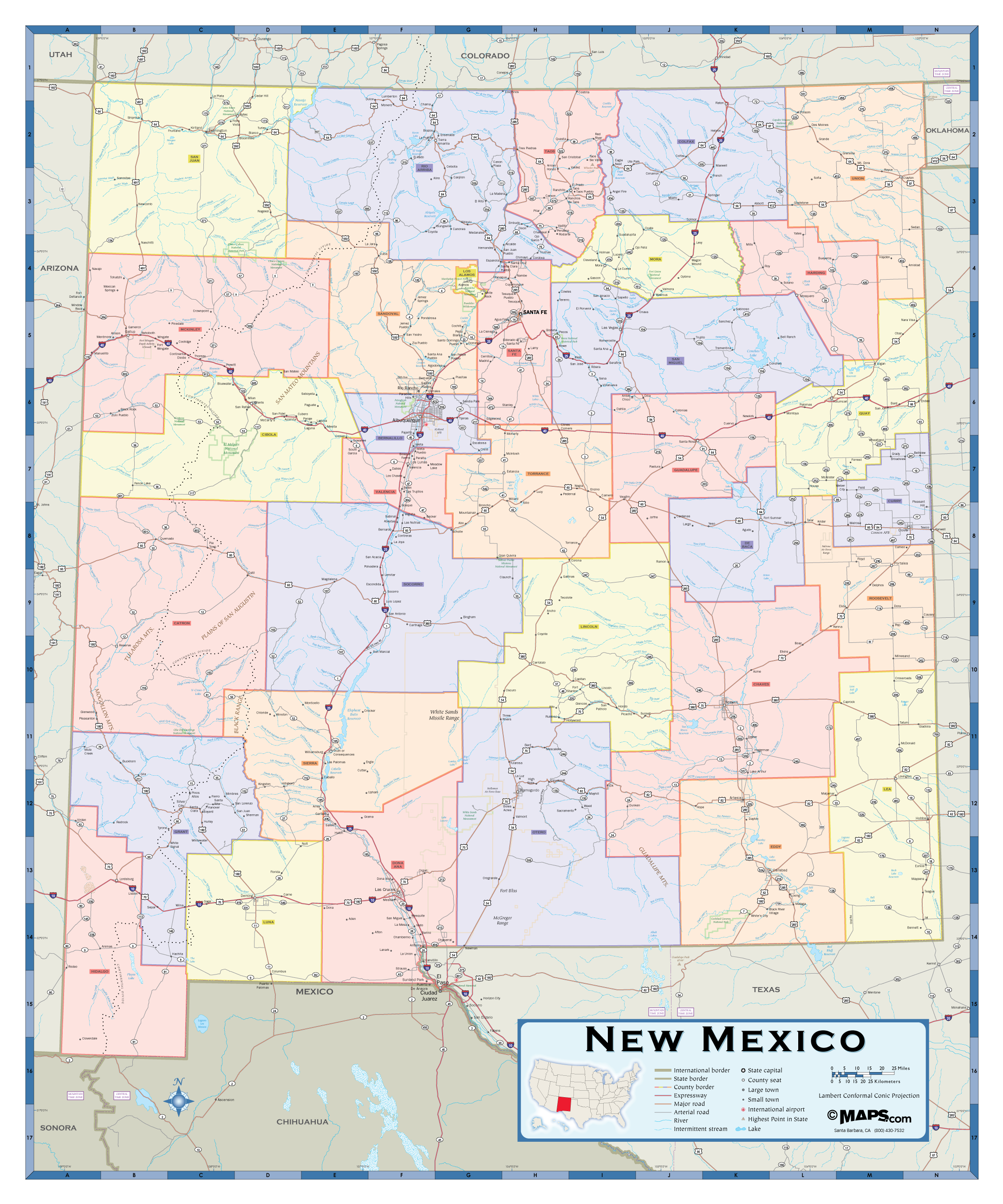 New Mexico County Lines Map 6601