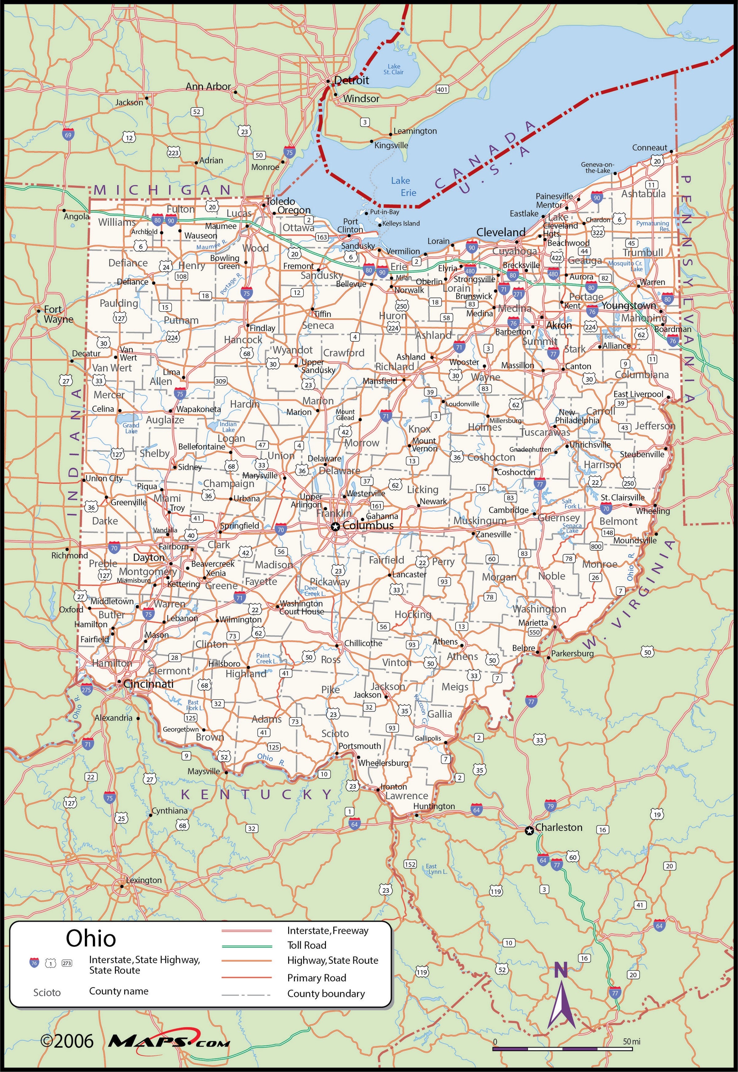 Printable County Map Of Ohio