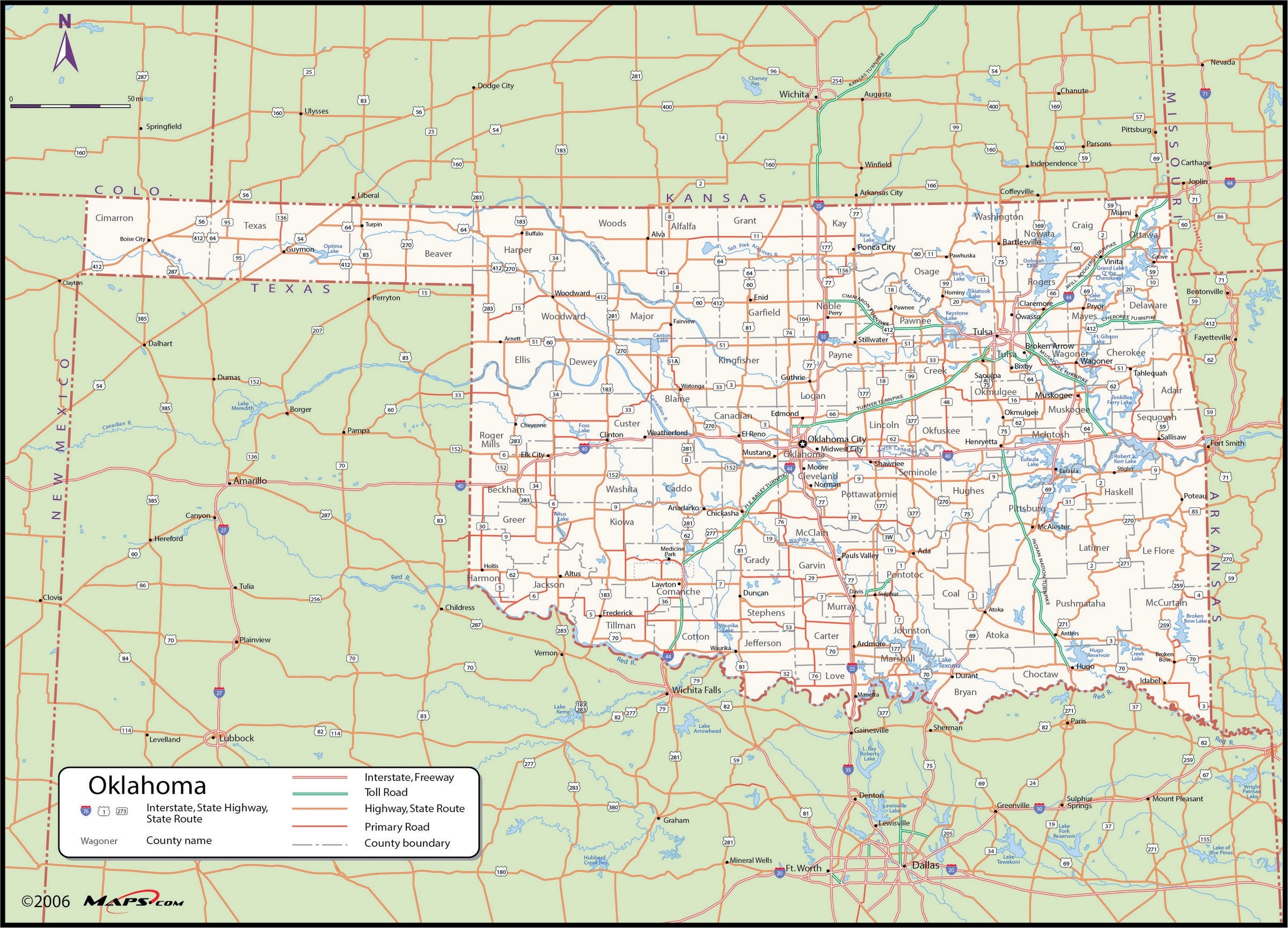 Oklahoma County Wall Map 6069