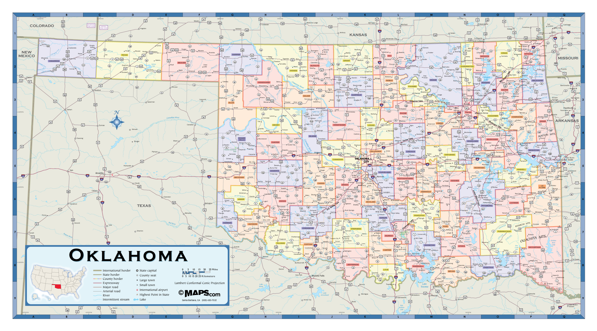 Oklahoma Map Showing Counties