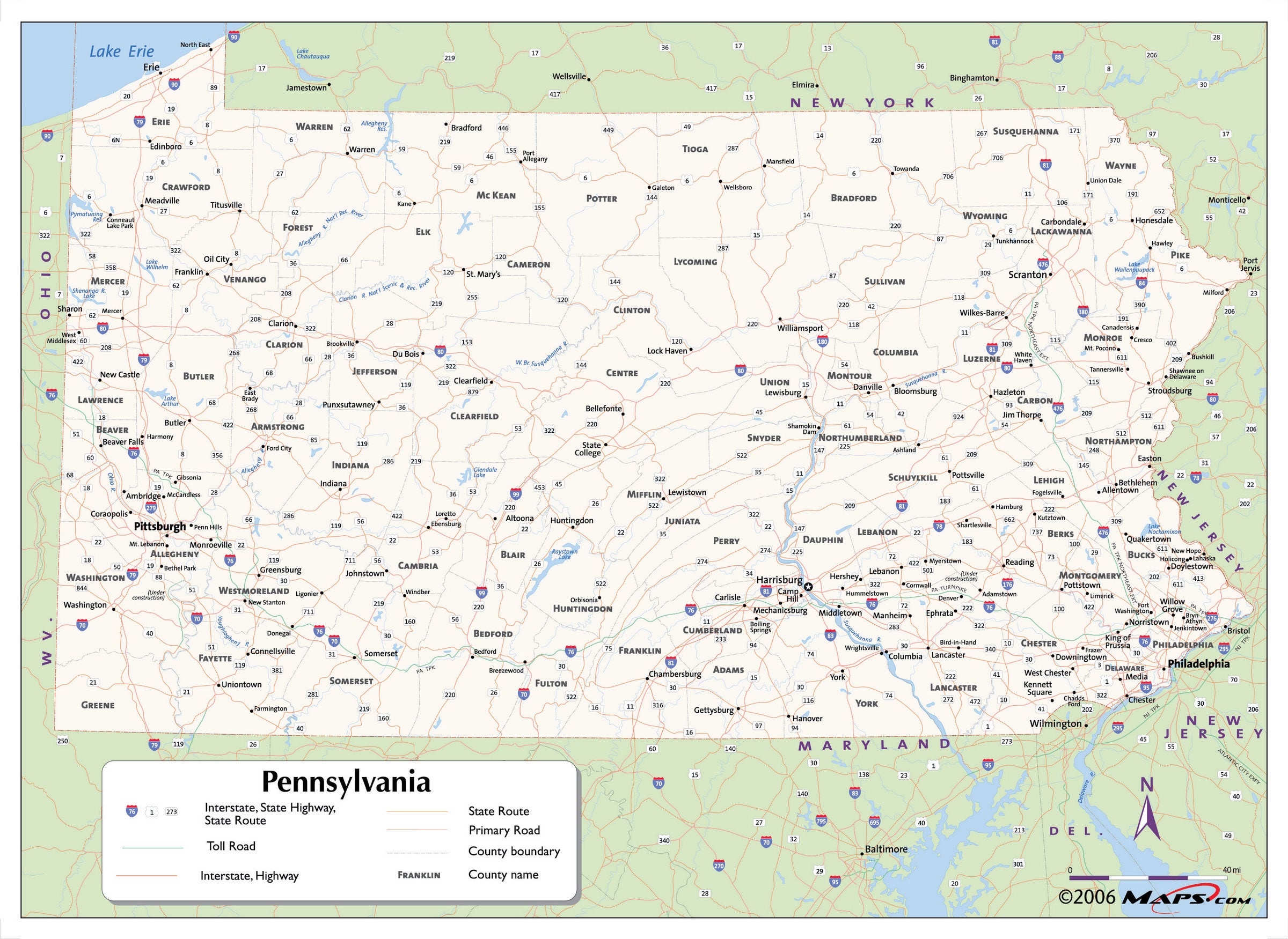 Pennsylvania County Map Printable