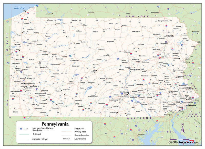 Pennsylvania County Wall Map | Maps.com.com