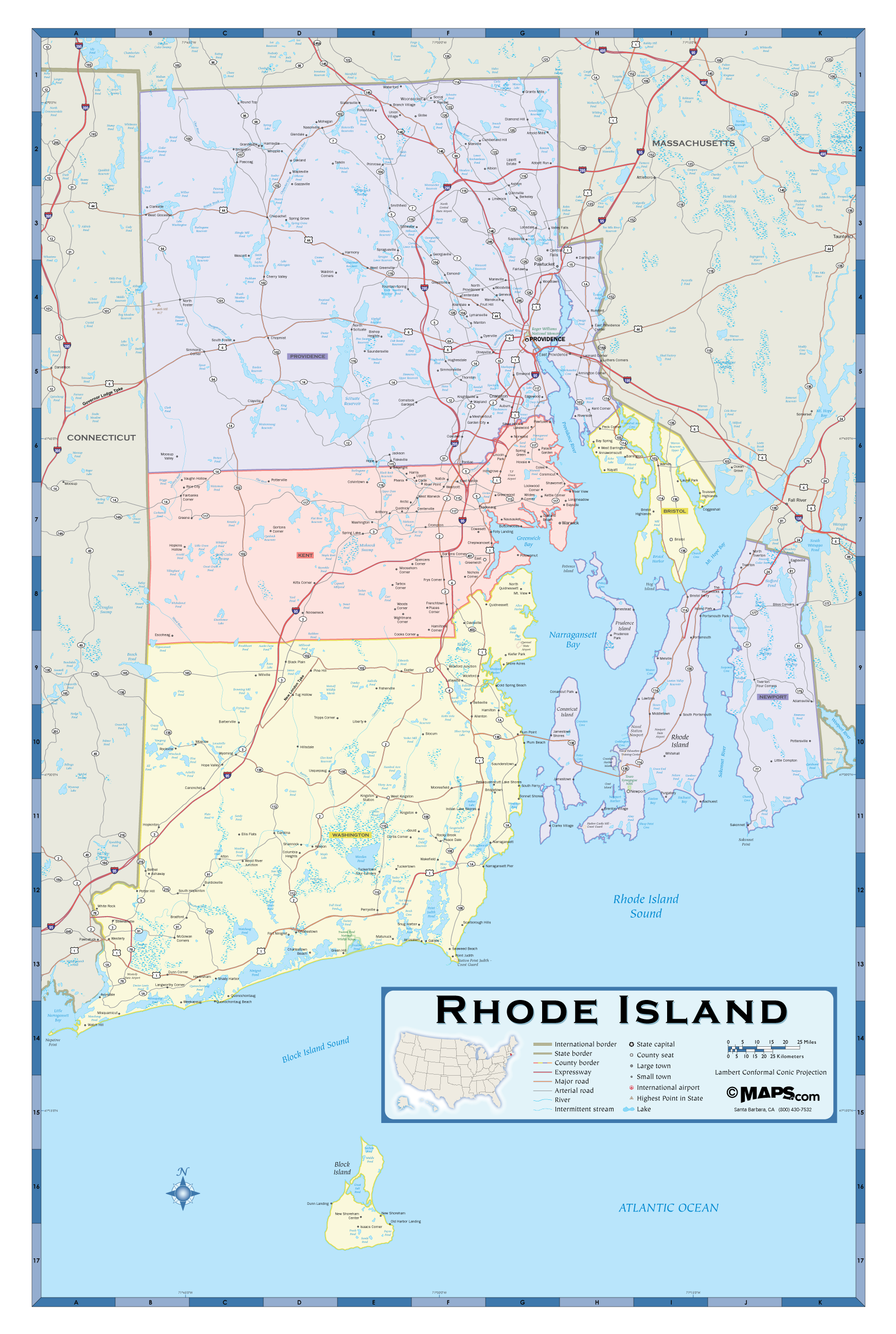 Rhode Island Counties Wall Map