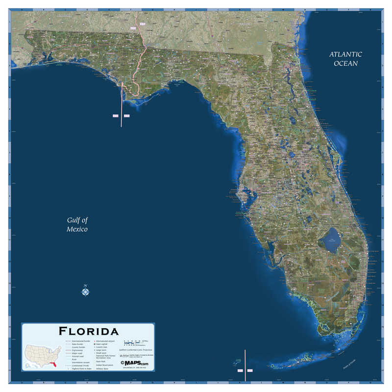Florida Satellite Map Maps Florida Wall Maps For Sale Printable Maps ...