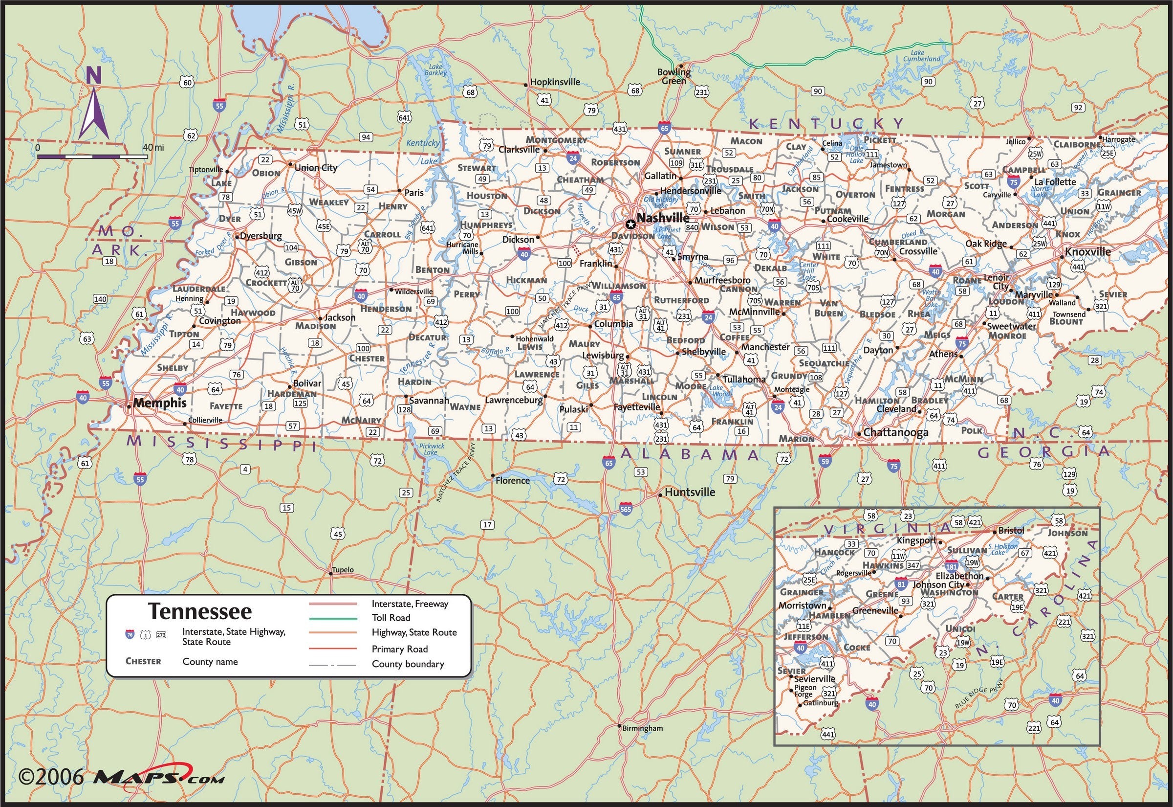 Tennessee County Map Printable