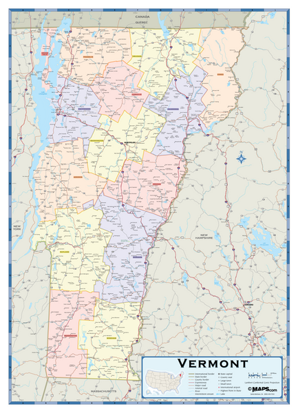 Vermont Counties Wall Map 