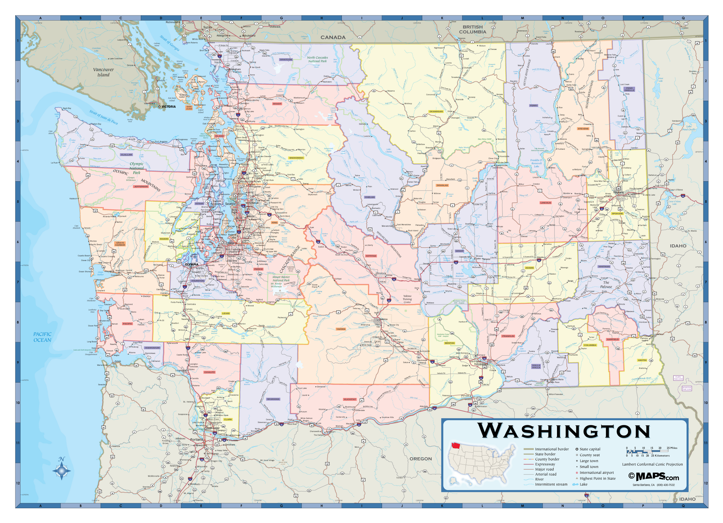 washington-state-counties-wall-map-maps