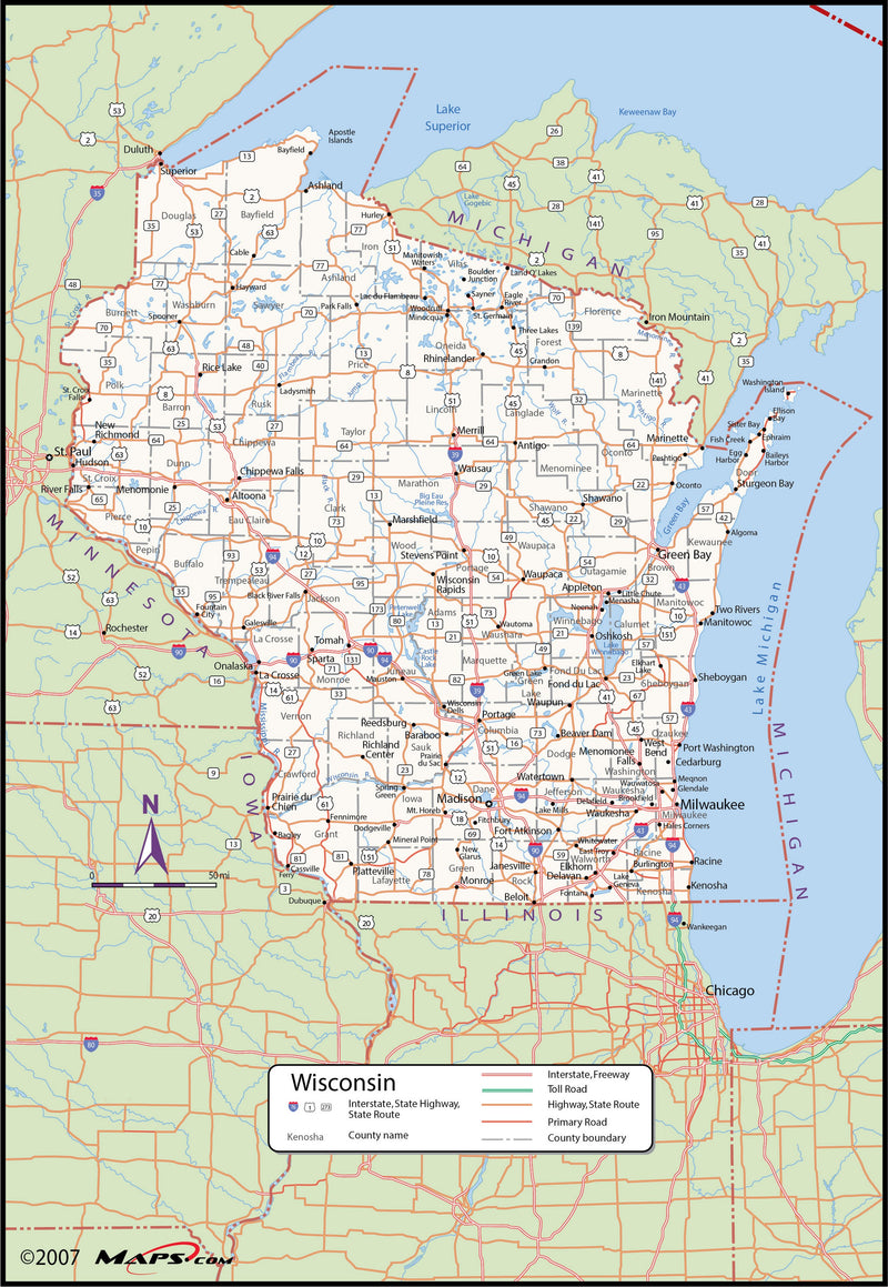 Map Of Wisconsin Counties Printable - Printable World Holiday