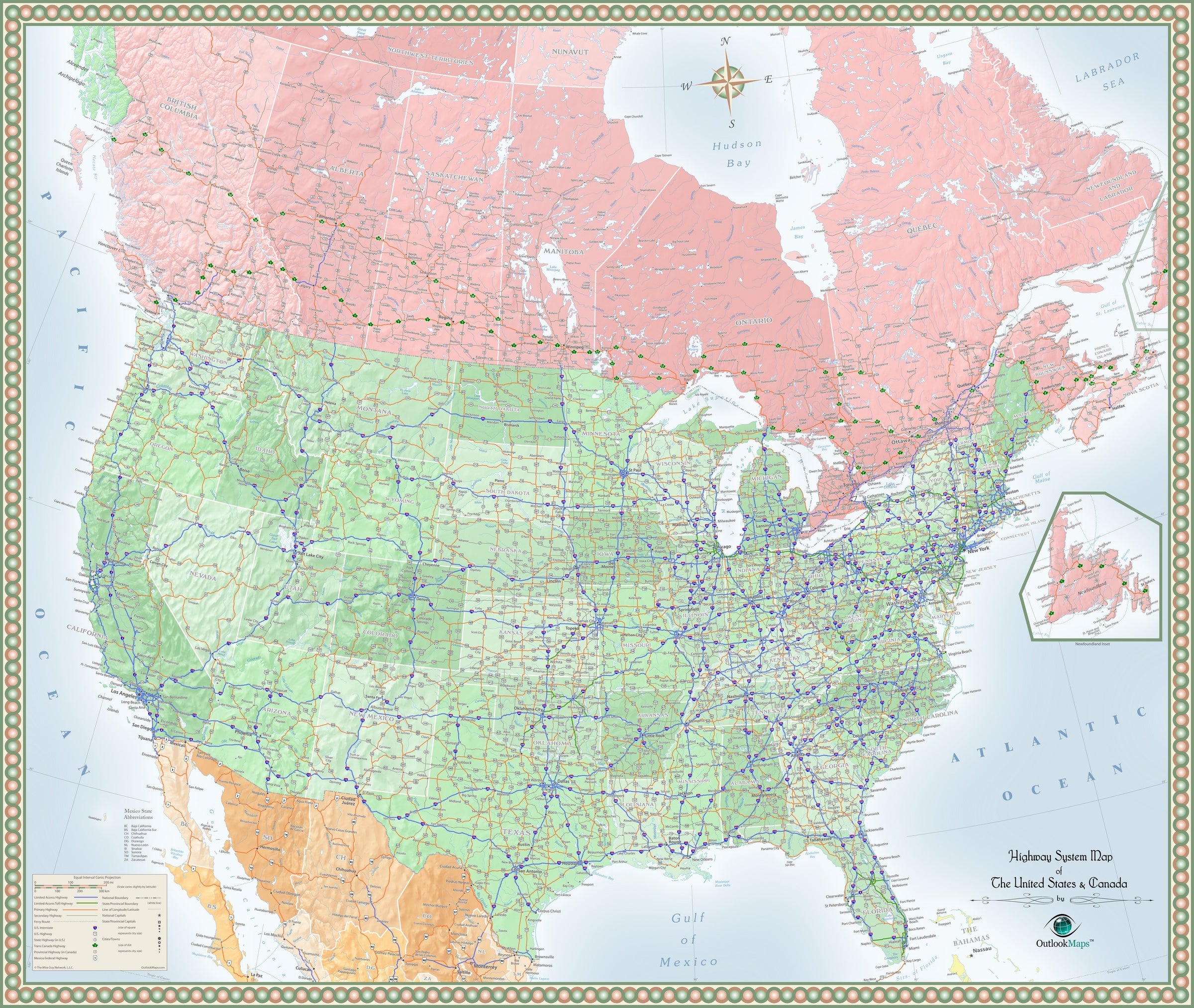 Usa And Canada Highway Wall Map 9239