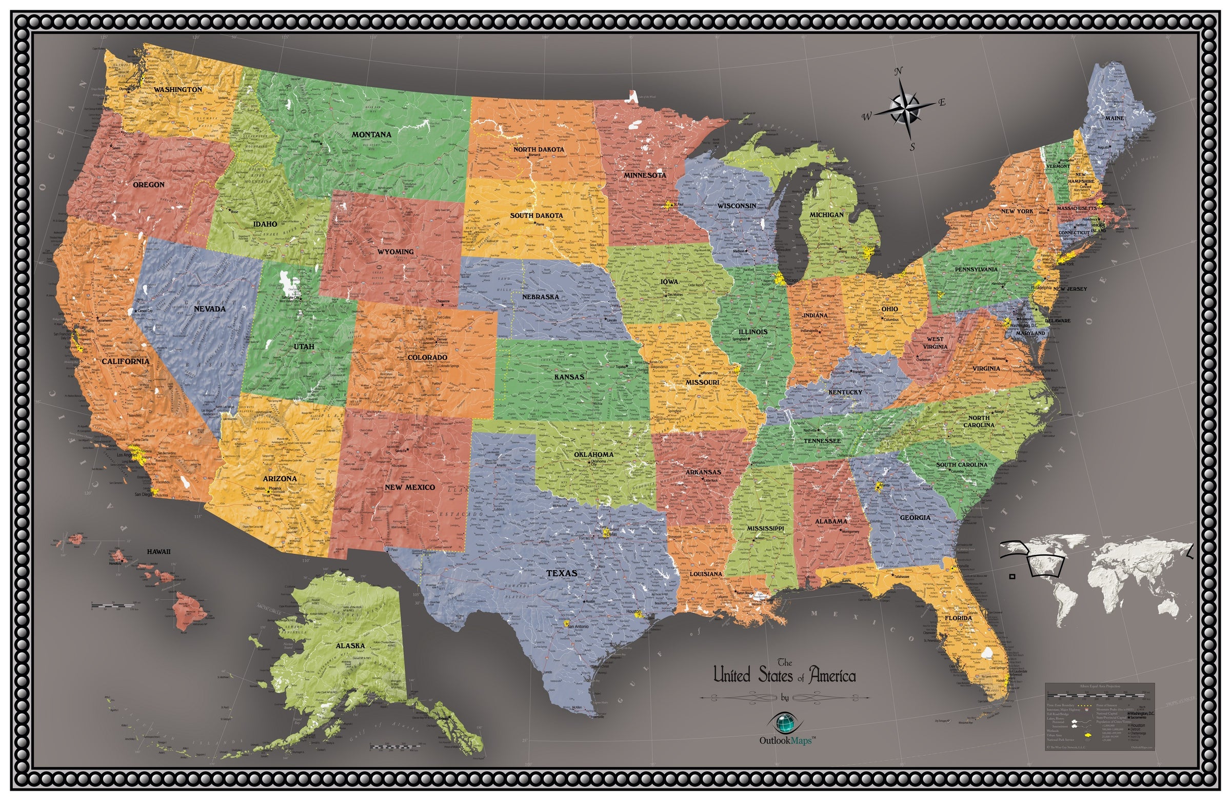 Usa Political Wall Map Contemporary Style Mapscomcom Images 6720