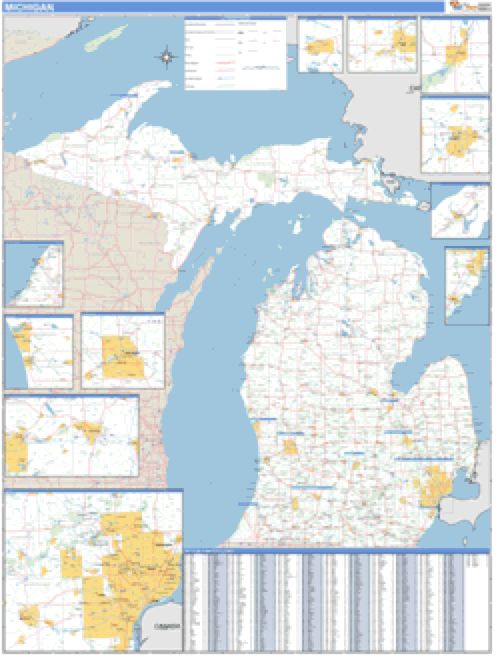 Michigan Zip Code Wall Map 9525