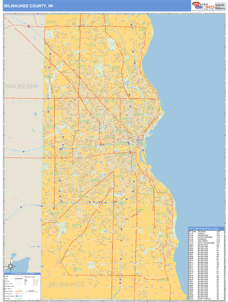 Milwaukee County Wisconsin Zip Code Wall Map 7144