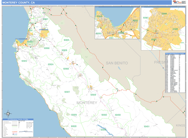Monterey County, California Zip Code Wall Map | Maps.com.com