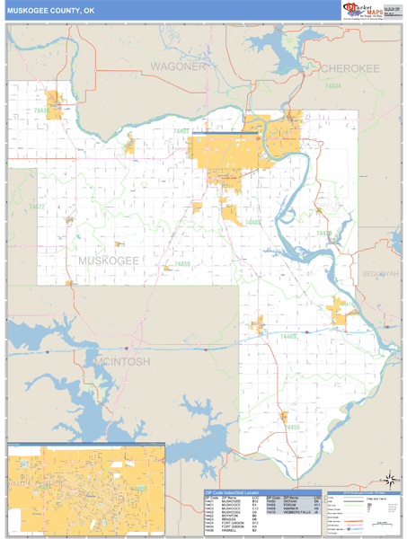 Muskogee County Oklahoma Zip Code Wall Map 5949