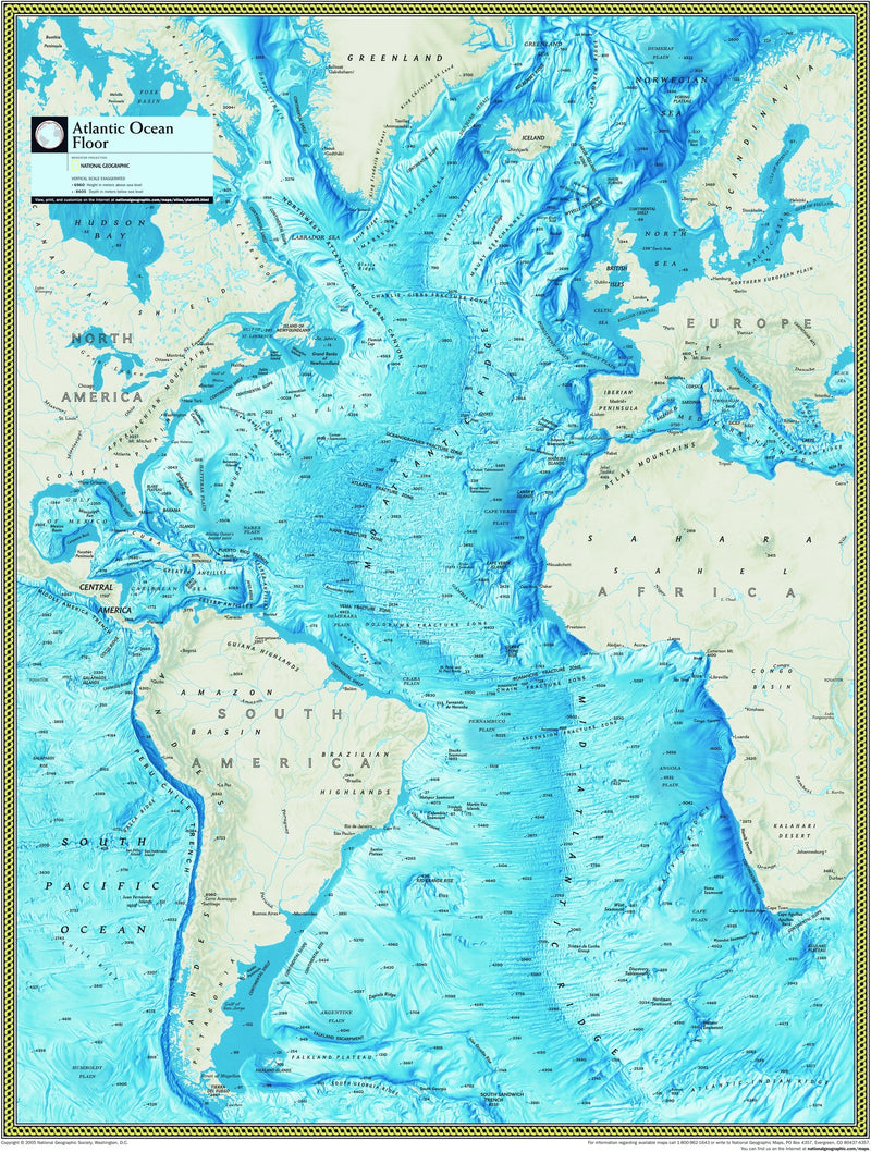 Atlantic Ocean Floor Atlas Wall Map  Maps.com.com