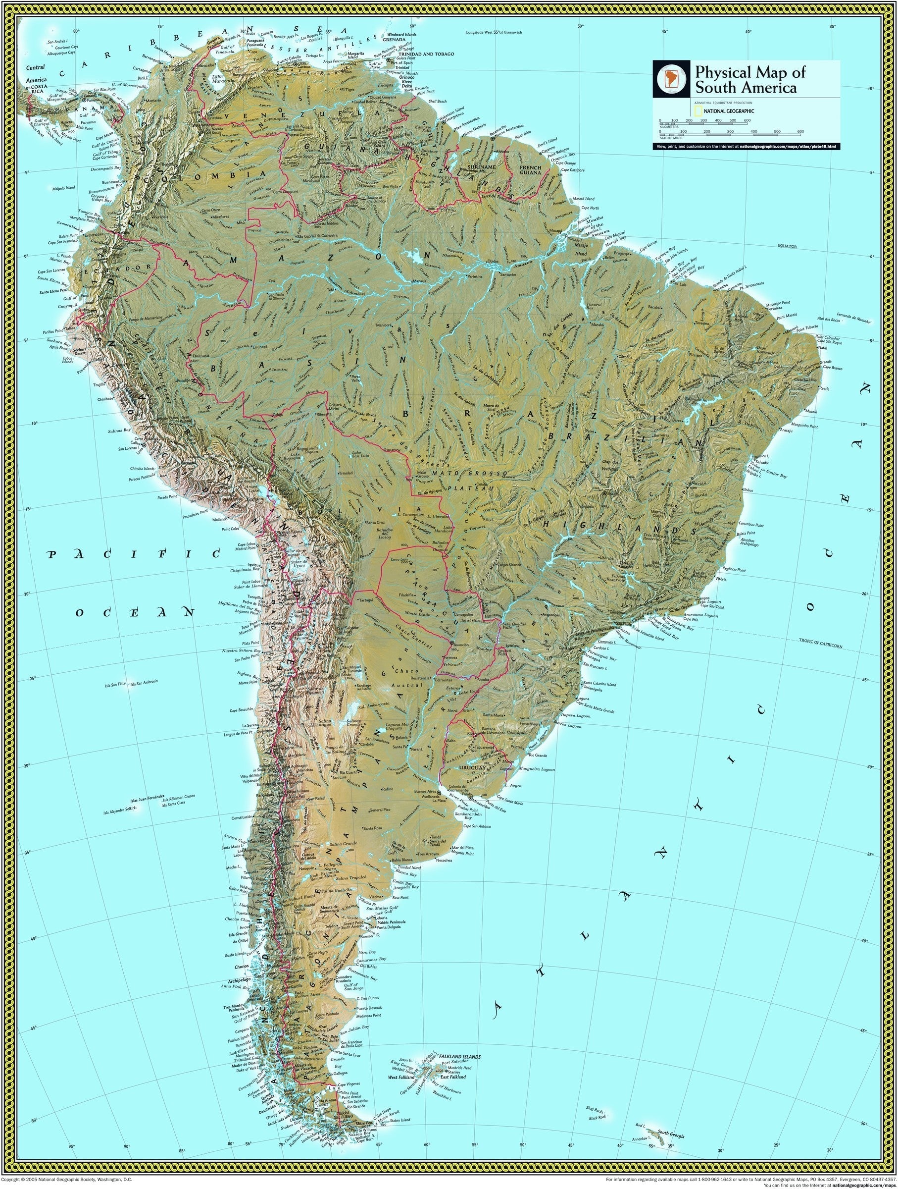 This Physical Wall Map Of South America By National Geographic Depicts The Drama Of The Andes As They Span The Entire Continent And How The Amazon And All Its Tributaries Snake Through