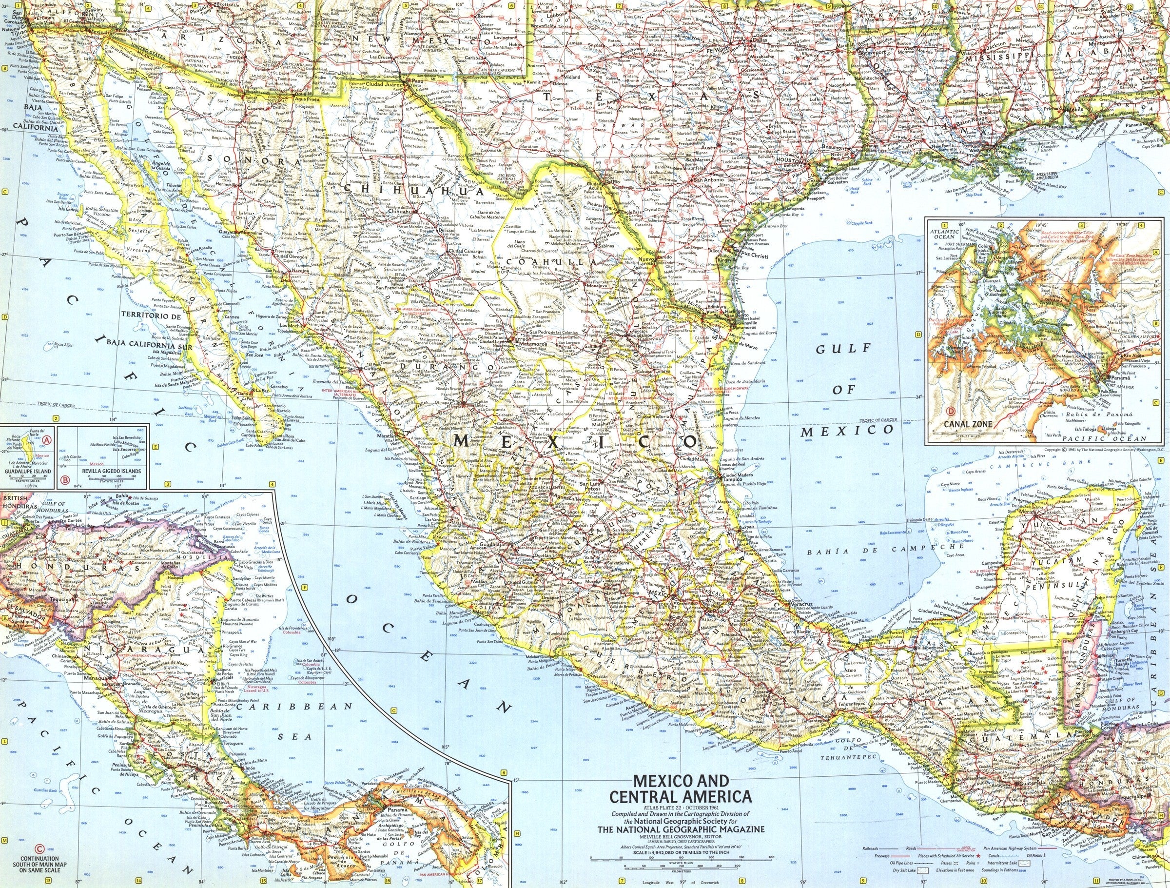 Mexico And Central America Map 1961