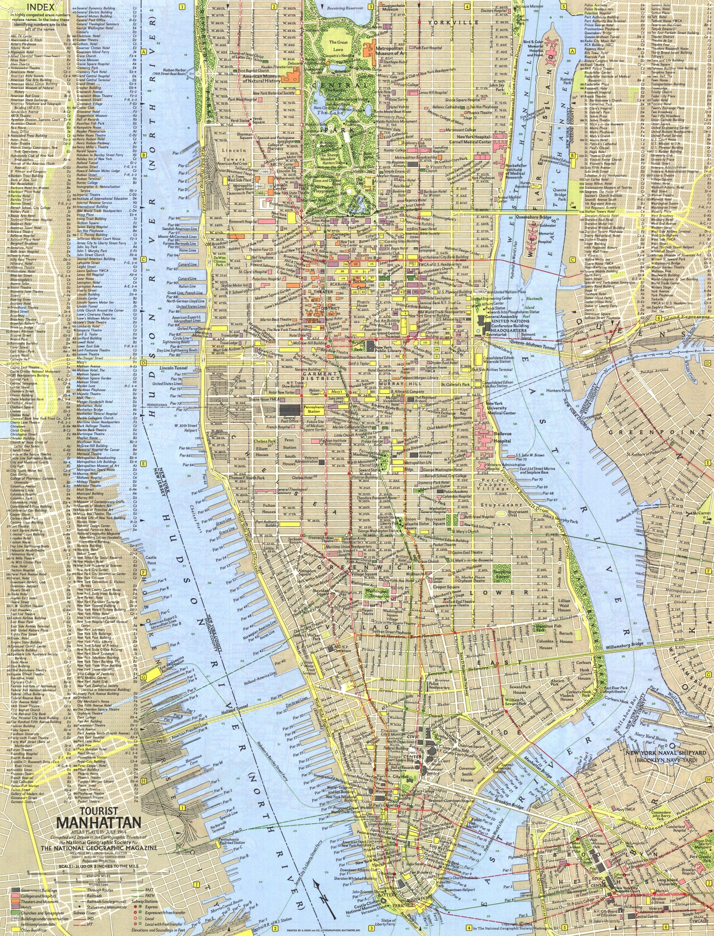 Tourist Manhattan Map 1964 | Maps.com.com
