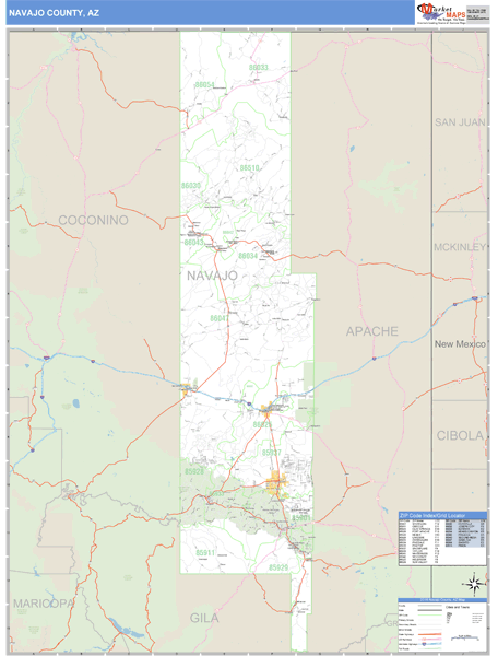 Navajo County, Arizona Zip Code Wall Map | Maps.com.com