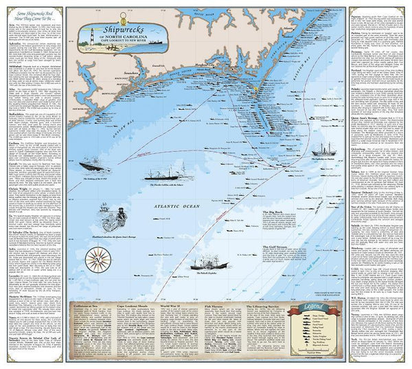 Shipwrecks Of North Carolina Map Cape Lookout To New River Inlet By 8001