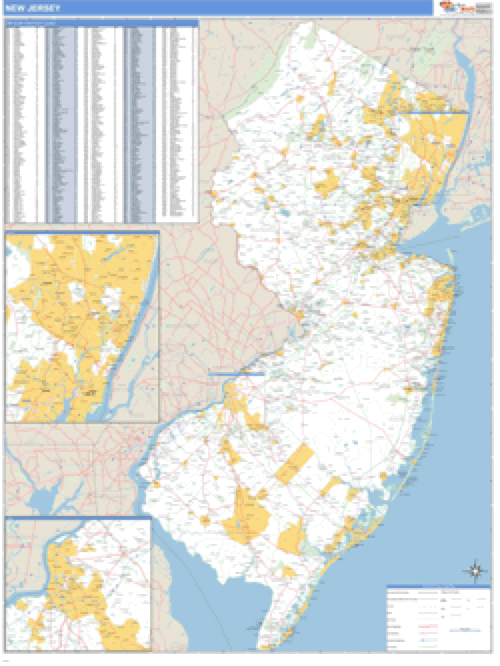 Laminated 36 W x 50.9 H New Jersey Zip Code Map Office Products