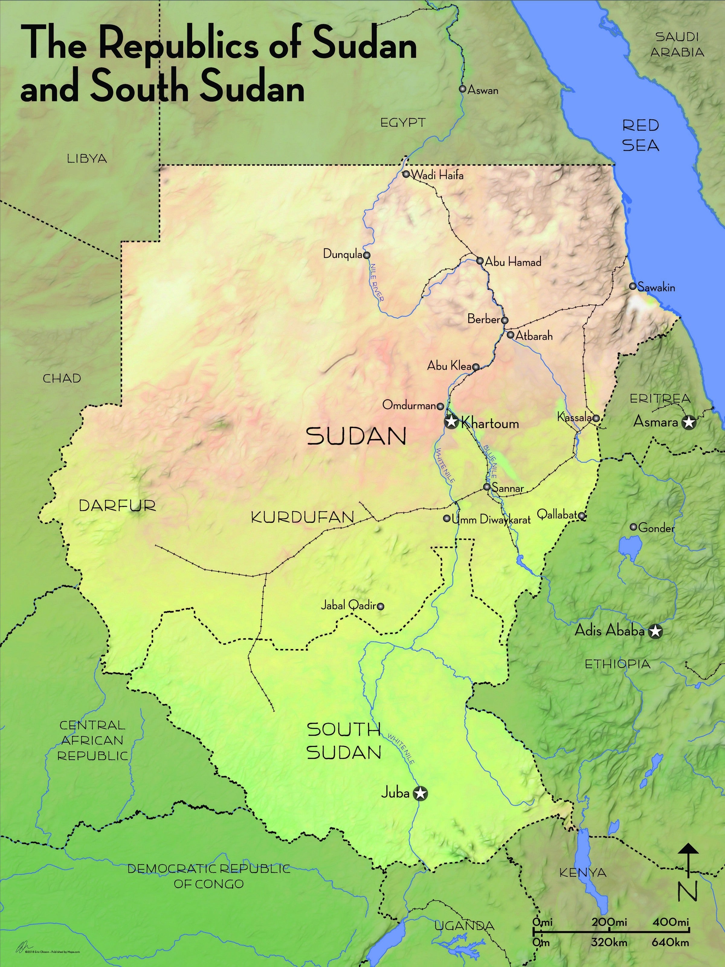 world map outline countries with south sudan