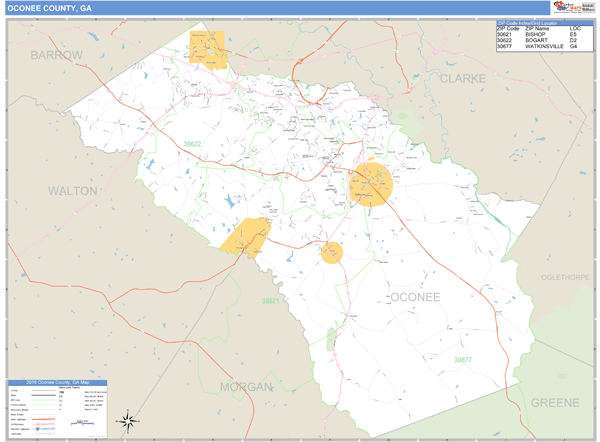 Oconee County Georgia Zip Code Wall Map 4213