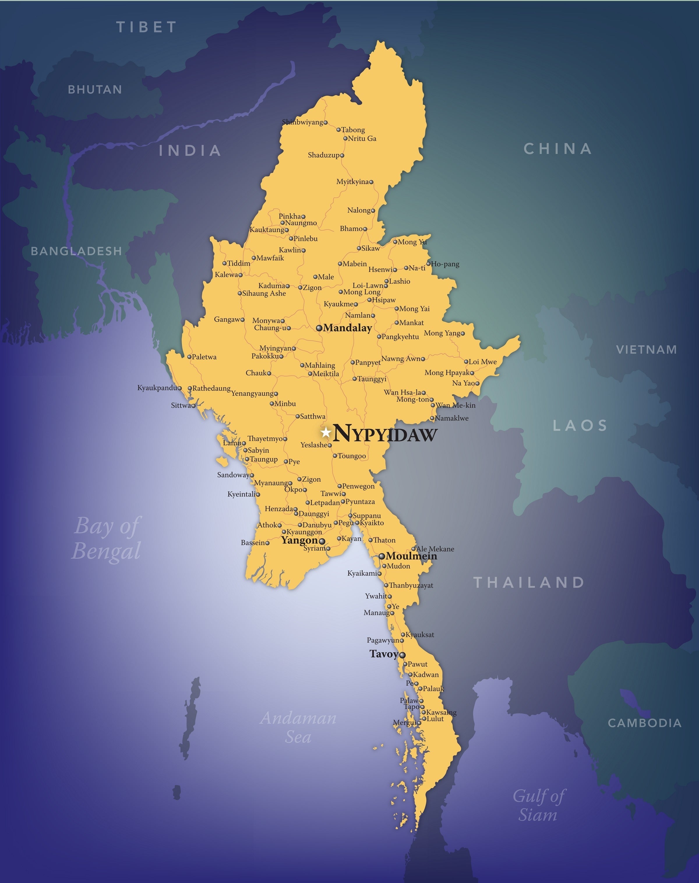 Burma (Myanmar) Wall Map | Maps.com.com