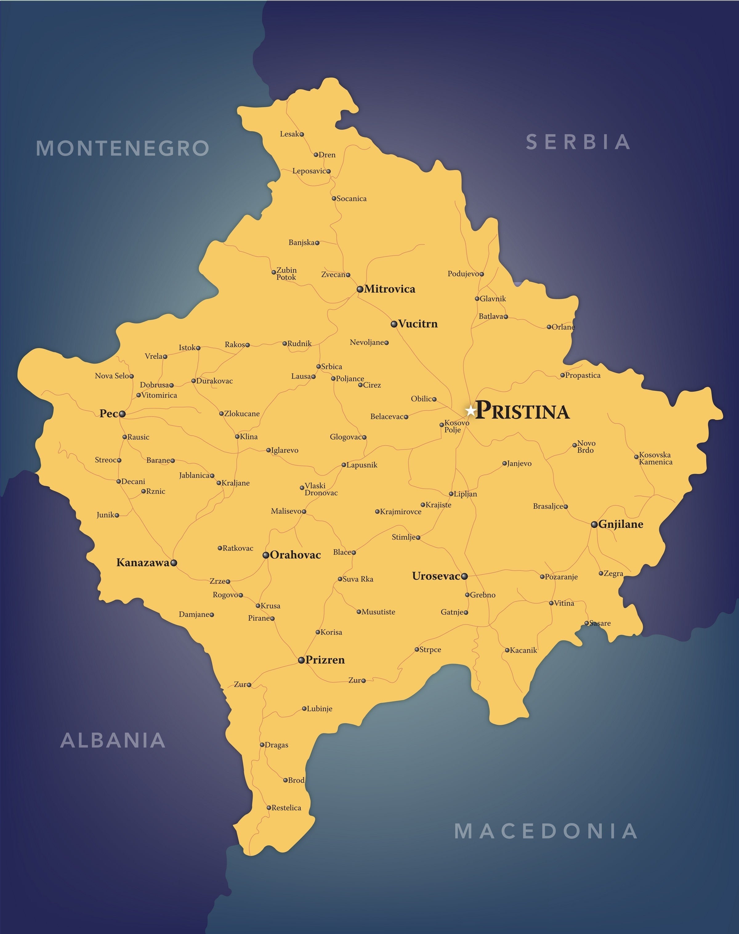 Kosovo Political Map   Olason Kosovo Wall Map 2400x 