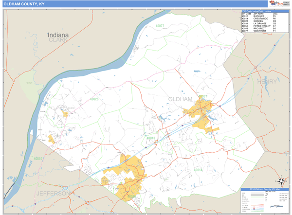 Oldham County Ky Gis Maps Oldham County, Kentucky Zip Code Wall Map | Maps.com.com