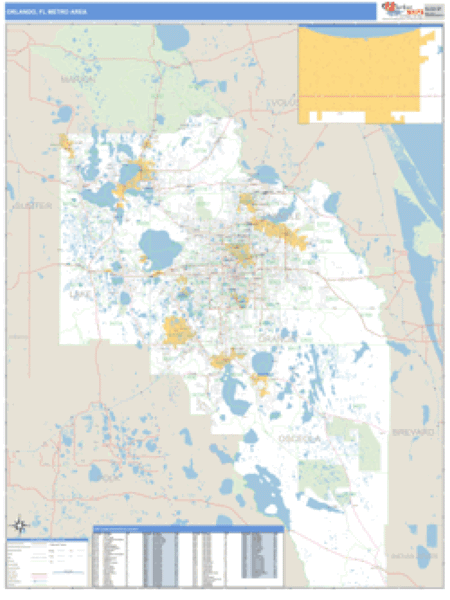 Orlando Florida Metro Area Wall Map