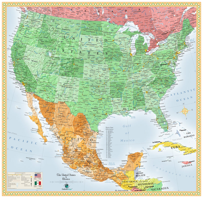 United States Mexico Map Map Quiz   Outlook Usa And Mexico Wall Map 800x 