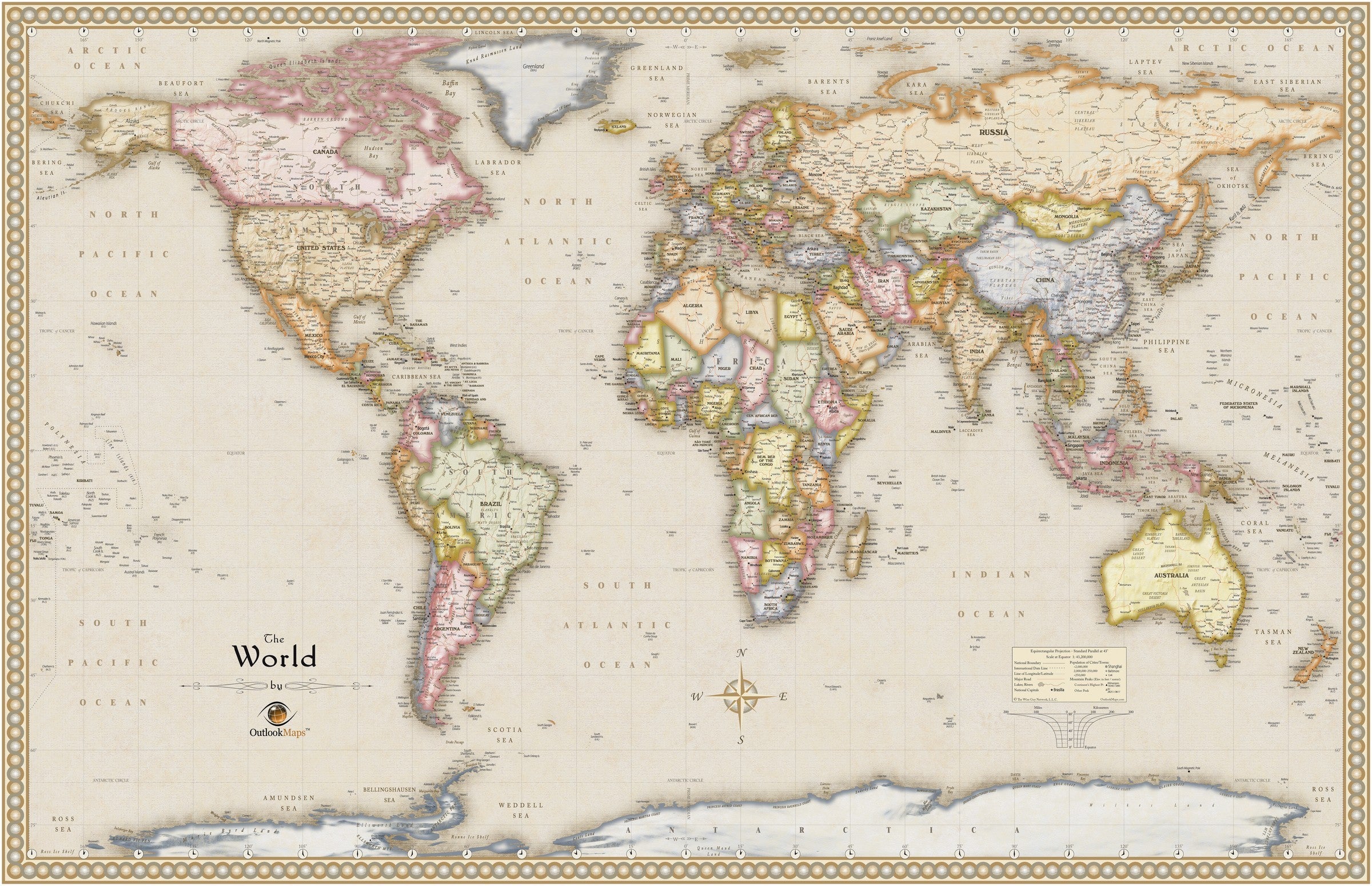 Vintage Map Of World 8629